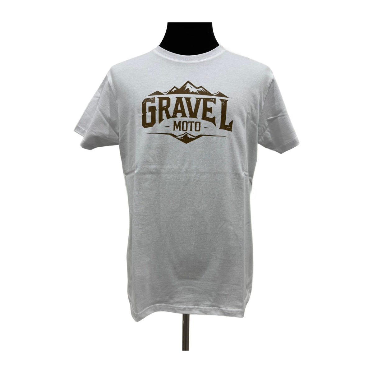 Tee Shirt Homme Gravel Moto Logo Montagne Blanc Imprimé Marron