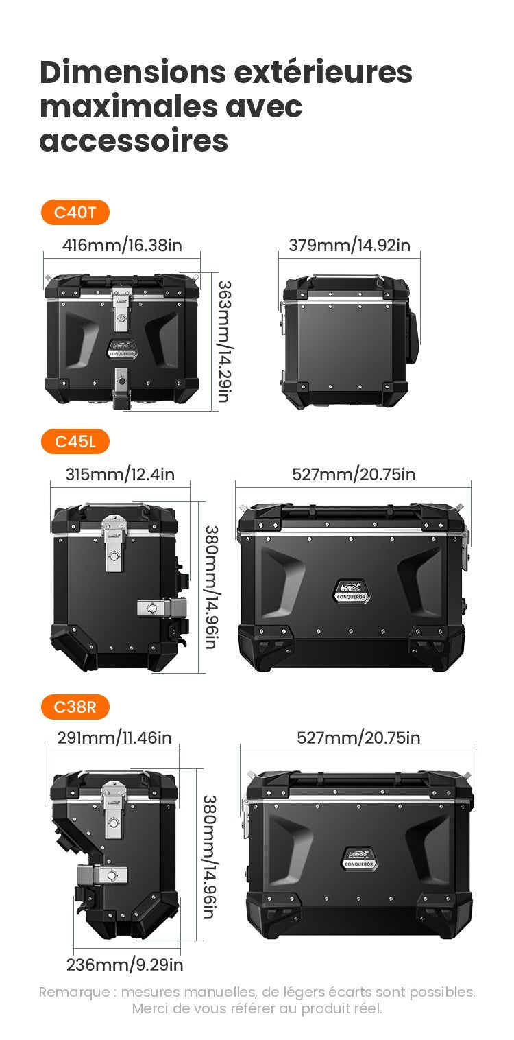 Valise aluminium Conqueror Loboo 38L+45L BMW S1000XR (2021- )