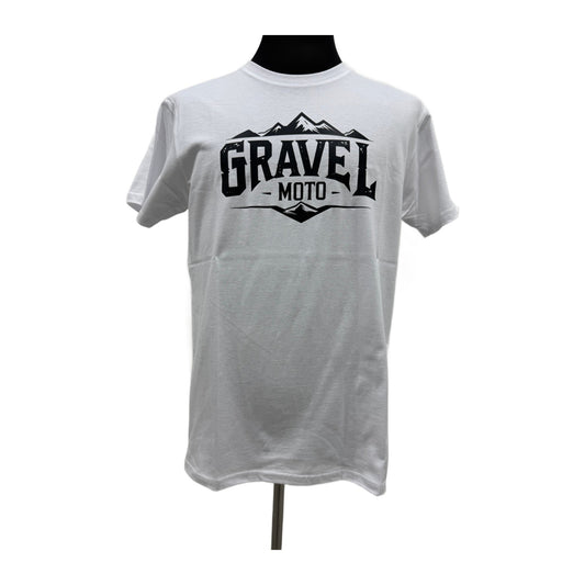Tee Shirt Homme Gravel Moto Logo Montagne Blanc Imprimé Noir