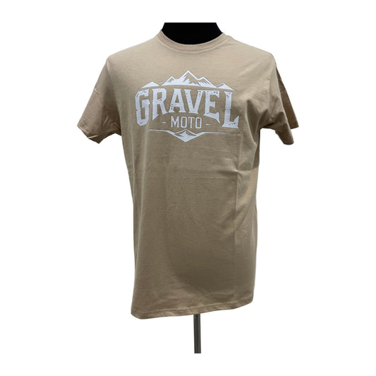 Tee Shirt Homme Gravel Moto Logo Montagne Sable Imprimé Blanc