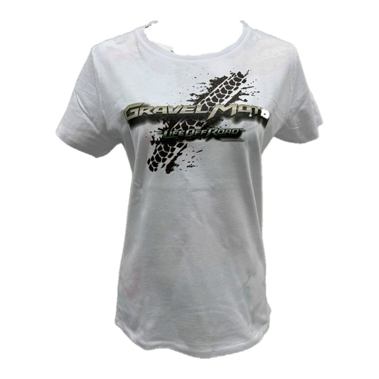 Tee shirt femme Gravel Moto Life Off Road blanc trace de pneu