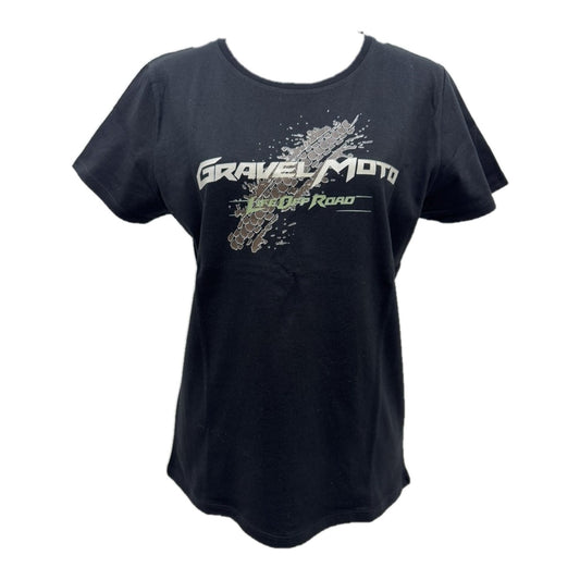 Tee shirt femme Gravel Moto Life Off Road noir trace de pneu